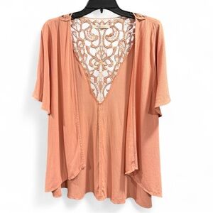 Must Have Peach Crochet Back Kimono Cardigan